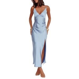 Selfie Leslie Marlie Side Pleat Slip Maxi Dress Blue Women’s Small NWT Flaw